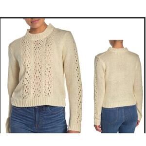 Nordstrom Woven Heart Pullover Sweater Ivory Large NEW Knit Open Weave